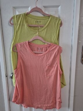 LOFT Pink and Lime Sleeveless Pocket Tanks